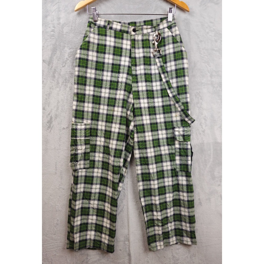 The Ragged Priest Pants Cargo Small Green White Plaid Hook Baggy Punk Grunge